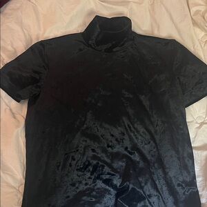 Banana Republic Black Velvet Mock Neck Short Sleeve Tee
